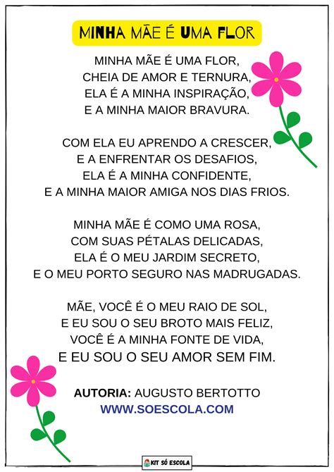 Texto Sobre As Mães - 5 Poemas Dia das Mães - SÓ ESCOLA | Poema minha mãe é uma flor, Texto ...