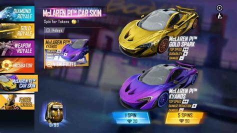 How To Get The Mclaren P Car Skin In Free Fire Ascension Spin