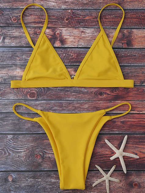 Cami Plunge String Bikini Set In YELLOW ZAFUL