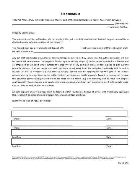 39 Free Pet Addendum Forms To Rental Agreement DOC PDF