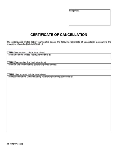 Fillable Form 08 468 Certificate Of Cancellation Printable Pdf Download