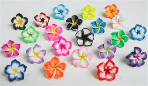 Colorful Plumeria Flowers Polymer Clay Beads Mixed Color