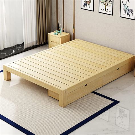 Topjia Scandinavian Bed Solid Wood Japanese Floor Bed