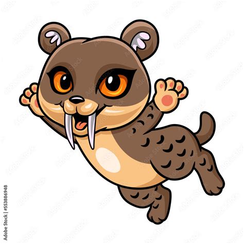 Cute little smilodon cartoon flying Stock Vector | Adobe Stock