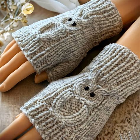 Knitting Pattern Owl Fingerless Gloves Cable Owls Seamless Knit In The Round With Dpn With How