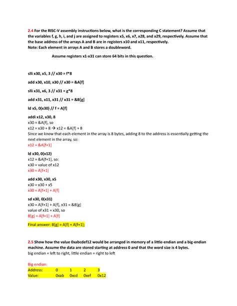 Homework 2 RISC V 2 For The RISC V Assembly Instructions Below What