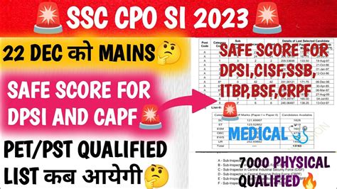 Ssc Cpo Si Safe Score For Dpsi And Capf Ssc Cpo New Vacancy Ssc