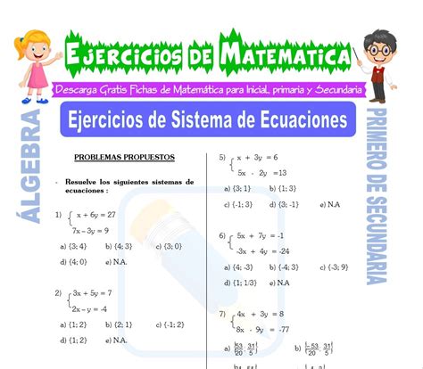 Ejercicios De Sistema De Ecuaciones Para Primero De Secundaria