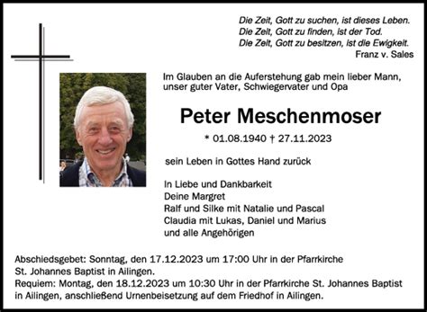 Traueranzeigen Von Peter Meschenmoser Schwaebische De Trauerportal