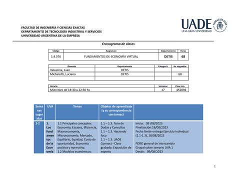 Cronograma Uade Virtual 1 Cuatrimestre 2023 Miercoles Noche Nuevo Final