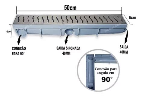 Ralo Banheiro 6x50 Sifonado Grelha Inox Tela Caixa Cinza