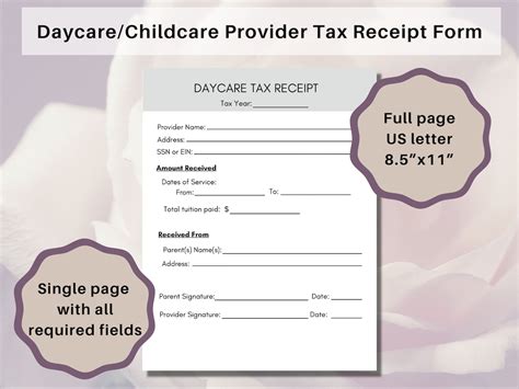 Daycare Childcare Tax Receipt Form For Parents And Childcare Etsy