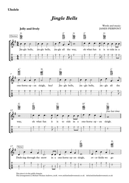 Jingle Bells For Ukulele With Tab Arr Michael Thomas Andrews Sheet