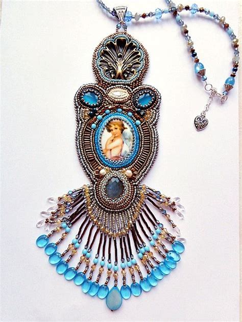 Blue Angel Bead Embroidery Pendant Christmas Gift Necklace Wirh