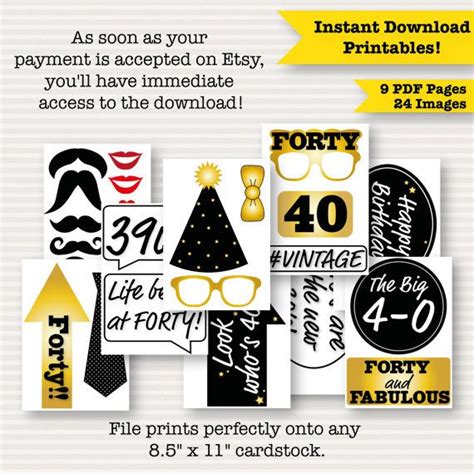 40th Birthday Party Printable Photo Booth Props Glasses Etsy 40th