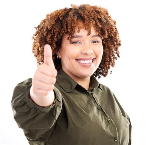 Pulgar Hacia Arriba Mujer Negra Y Retrato De Una Joven Modelo Con Fondo