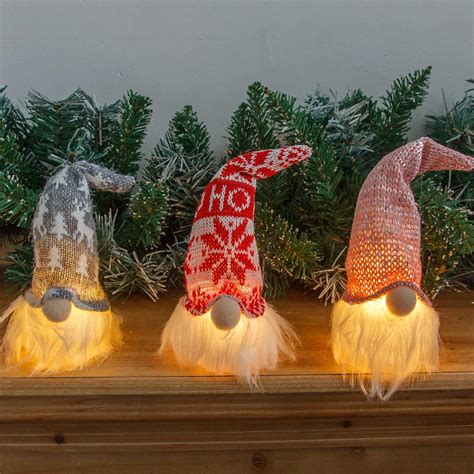 Gnome Christmas Ornaments Set Of 3hanging Glowing Gnomes With Light