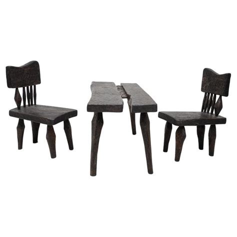 Unique Polish Gouged Ash Brutalist Table And Chair Set For Sale At 1stdibs