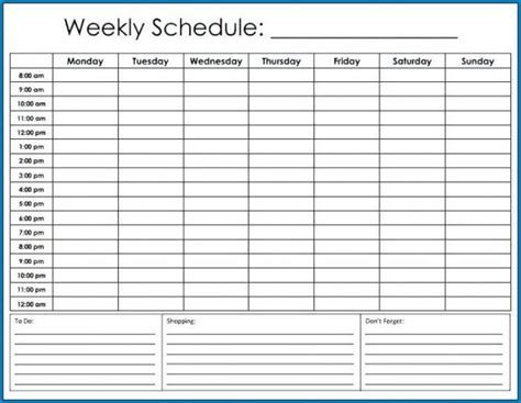 √ Free Editable Schedule Template Hourly
