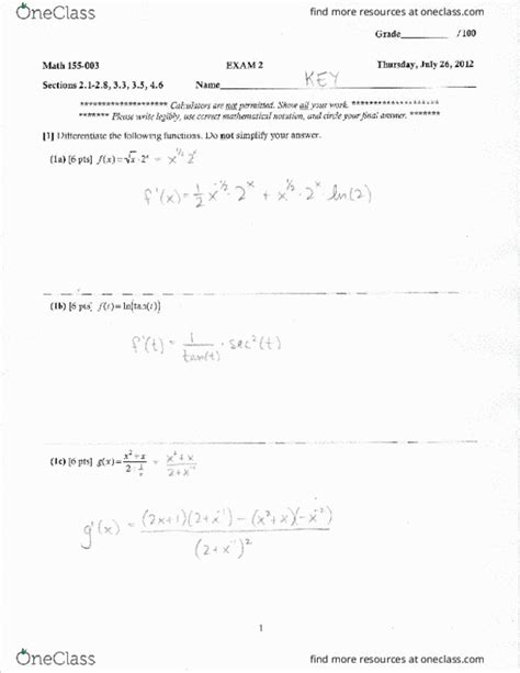 MATH 155 Midterm MATH155 Term Test 2 2012 Summer Solutions OneClass