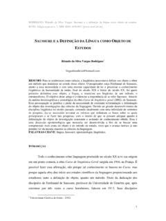 SAUSSURE E A DEFINIÇÃO DA LÍNGUA COMO OBJETO DE saussure e a defini