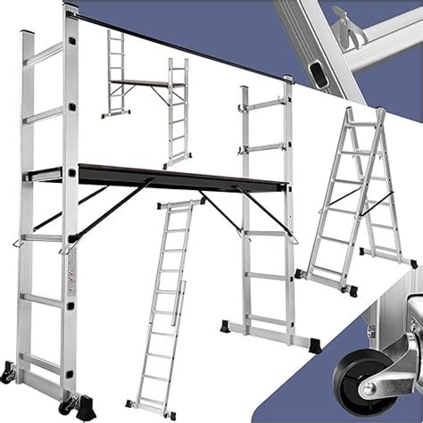 Tectake Aluminium Multi Purpose Ladder Adjustable 3 In 1 Scaffolding