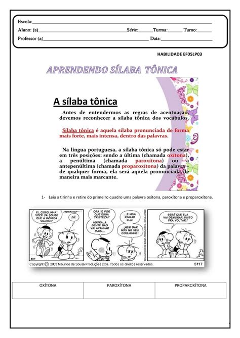 Texto Para Trabalhar Sílaba Tônica 5 Ano Com Gabarito