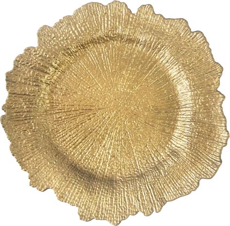 Gold Plastic Reef Charger Plates 12 Pcs 13 Inch Round Floral Sponge Charger