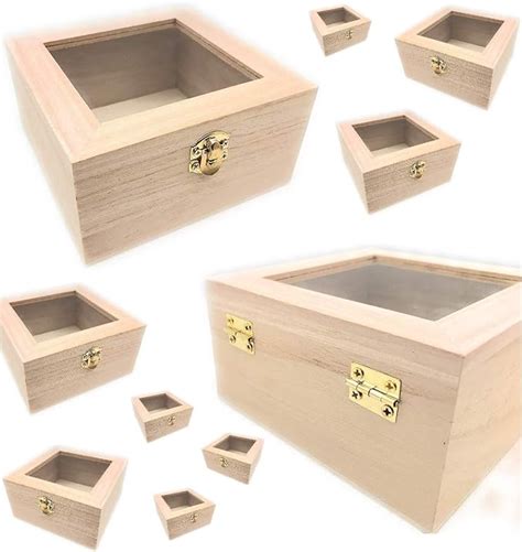 Amazon Pc Set Unfinished Wood Craft Box With Window For Arts