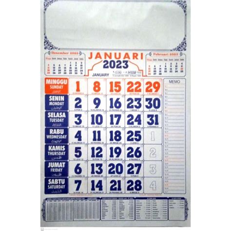 Jual Kalender Dinding Tahun Baru 12 Lembar Isi Memo Jadwal Sholat dan