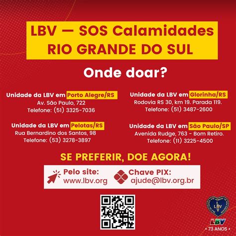 LBV mobiliza doações para o Rio Grande do Sul