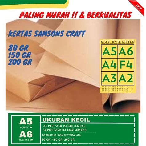 Jual Kertas Craft Kertas Samsons Kertas Liner Ukuran 80 Gr 150 Gr 200