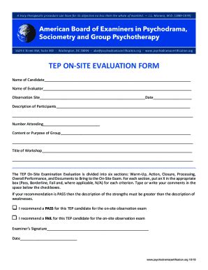 Fillable Online Tep On Site Evaluation Form Fax Email Print Pdffiller