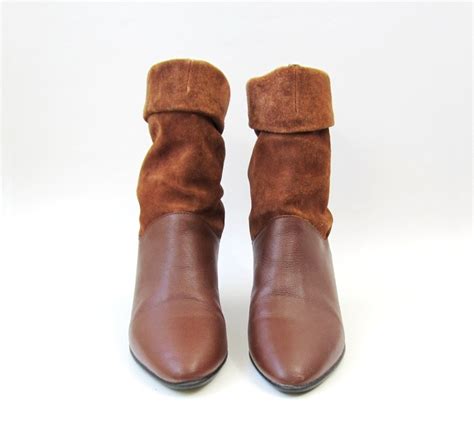 S Two Tone Brown Suede Slouch Boots Size Etsy Slouched Boots