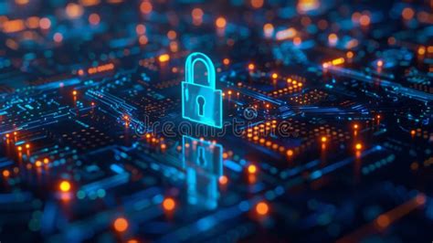 Cybersecurity Concept With Glowing Padlock On Circuit Board Stock Photo