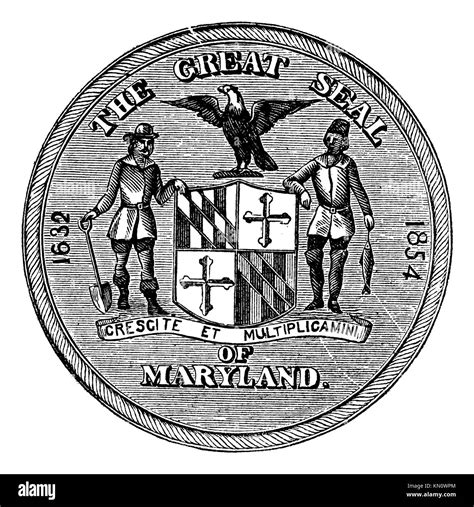 Great Seal Of The State Of Maryland United States Vintage Engraving