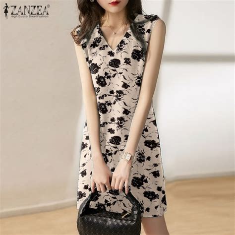 Zanzea Women S Casual Loose Mini Dress Floral Print Vintage Round Neck