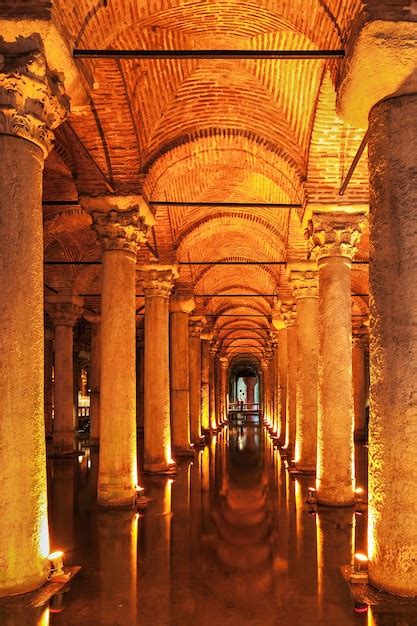 Premium Photo Basilica Cistern With Red Orange Ambient Lights In