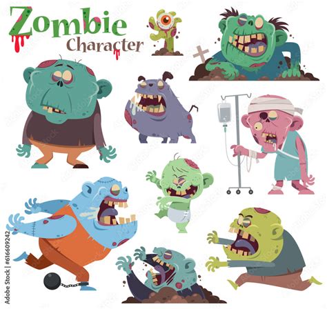 Vector illustration of Cartoon Set Zombie characters Stock Vector ...