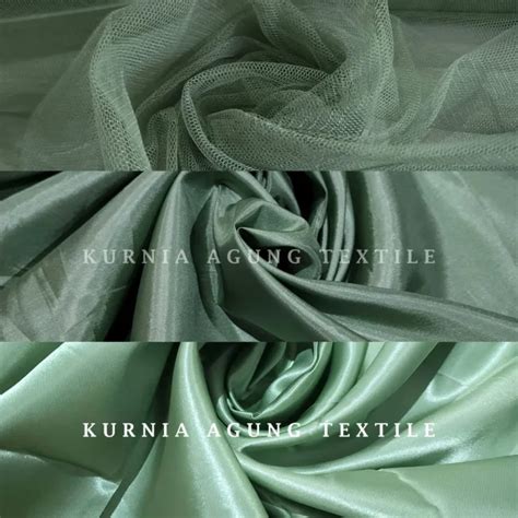 Bahan Kain Premium Campuran Satin Habutai Peles Soft Tulle Warna Sage