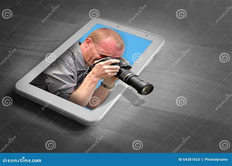 Cameraman On Tablet Device Stock Image Image Of Lens 64381653