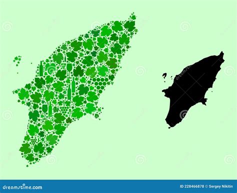 Mapa Da Colagem De Vinhos E Uvas Na Ilha De Rhodes Ilustra O Do Vetor