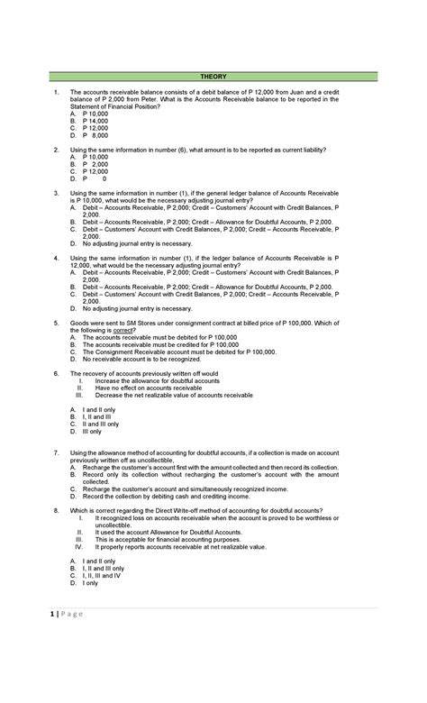 FAR Receivables MCQ HO THEORY The Accounts Receivable Balance