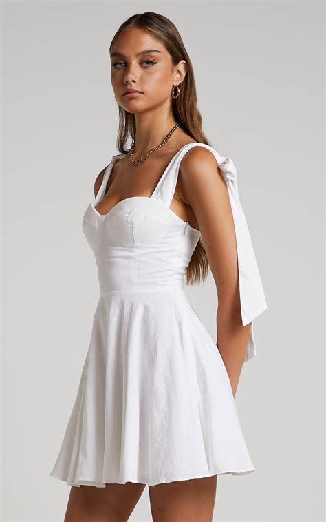 Girley Mini Dress Bow Strap Dress In White Showpo