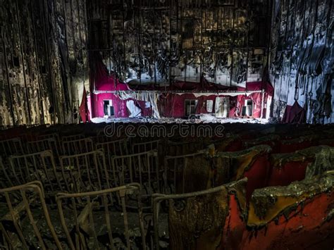 Abandoned And Burned Cinema Hall In An Old Multiplex Cinema Stock Photo