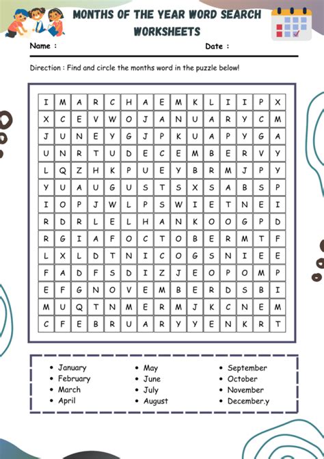 Months Of The Year Word Search Worksheets Worksheetsgo Porn Sex Picture