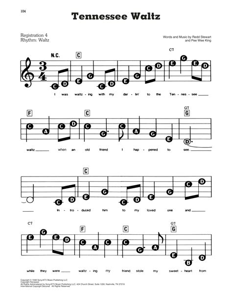 Tennessee Waltz By Patti Page Sheet Music For E Z Play Today At Sheet