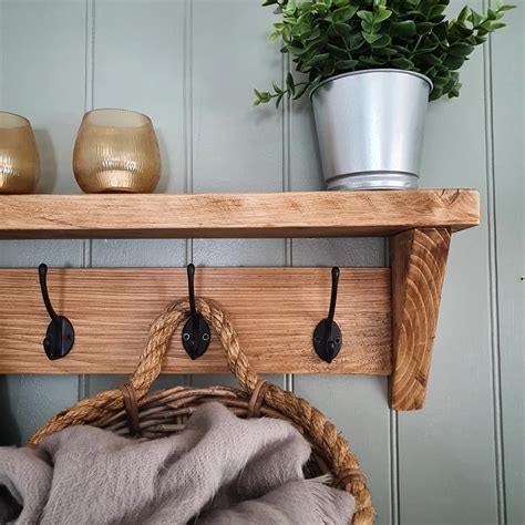 Rustic Reclaimed Wooden Coat Rack With Shelf Wall Mounted Etsy UK