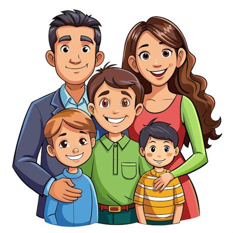 Una foto de familia de una familia con un hombre y dos niños Vector