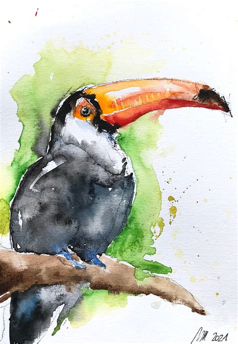 Toucan à laquarelle peinture d oiseau exotique Etsy en 2021